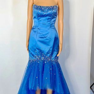 NW0T Fire -Ice Mermaid Hi-Low Prom Dress in Royal